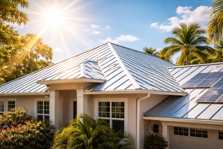 Sun-defying roof reflecting heat in a hot climate residential home