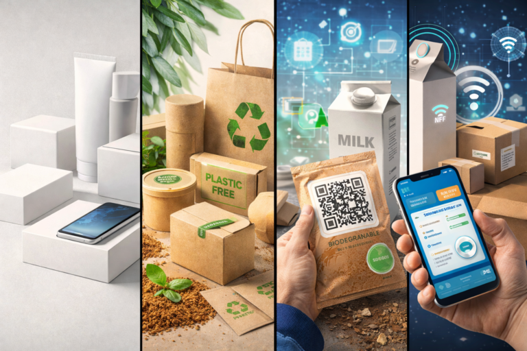 Modern packaging design showcasing eco-friendly materials and minimalistic branding