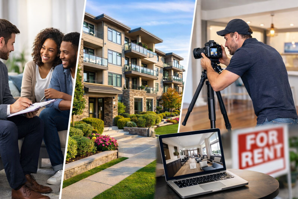Landlord showing rental apartment to prospective tenants
